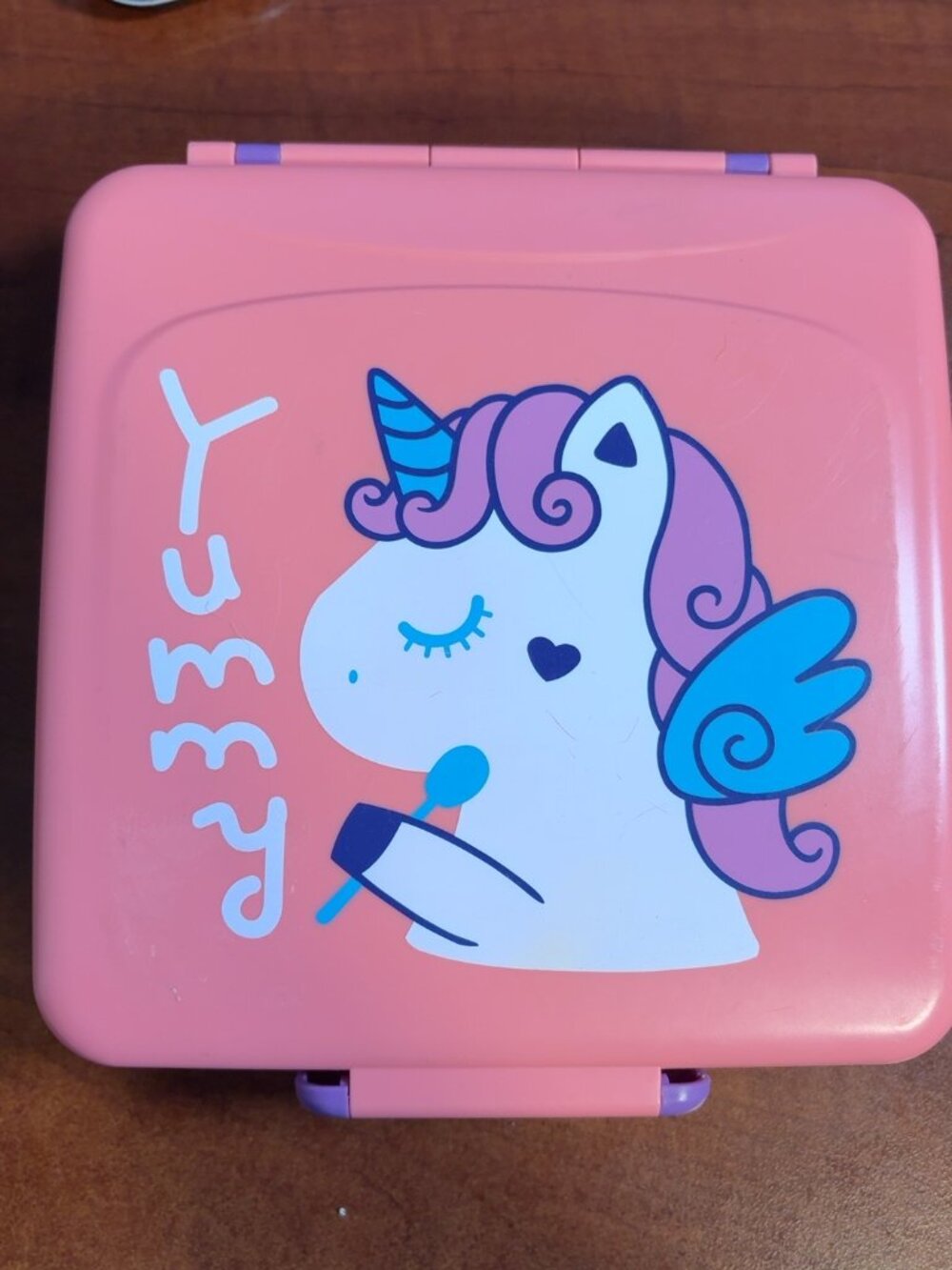 Kids Pink Unicorn Bento Lunch Box 4 Compartment Removable Tray Carry Handle